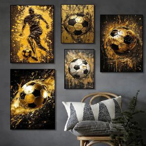 Klassisk fotboll estetisk väggkonst abstrakt svart guld graffiti hd duk målning affisch tryck hem sovrum vardagsrum dekor