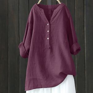 Camicetta di lino in cotone sciolto casual estivo più dimensioni da 5xl camicia da donna a maniche lunghe Blusas vintage Blusas Spazio Spring Spring 240514