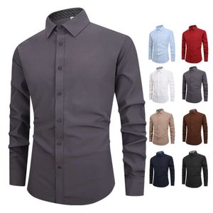 New Solid Color Long sleeved Casual Simple Slim Fit Business Fashion Shirt Men's Wear