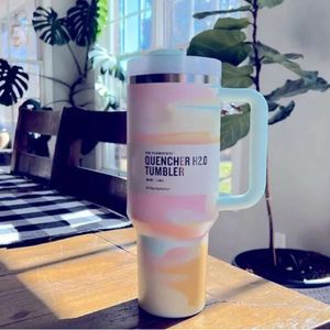 DHL Tumbler quencher da 40 once h2.0 ardesia pulita calda fresca serena pennellate serene tazze tazze in acciaio inossidabile da 40 once con coperchio manico e bottiglie d'acqua di bicchieri per auto paglia 0524