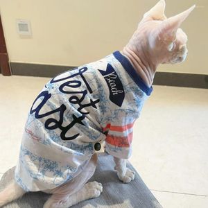 Trajes de gato camisa de algodão respirável para Sfhiynx Summer Mangas longas Casas leves gatinhos cães Pijamas de desenho animado devon rex