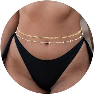 Waist Chain Belts 2PCS 18K Gold/Silver Plated Waist Chain Pearl CZ Belly Body Chain Waist Part Layer Gold Belly Chain Waist Jewelry Q240523