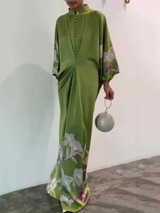 Vestidos casuais básicos bohohipei 2024 Novas mulheres vintage elegante estampado ramadão muçulmano robe batwing vestido de festa no pescoço da festa T240523
