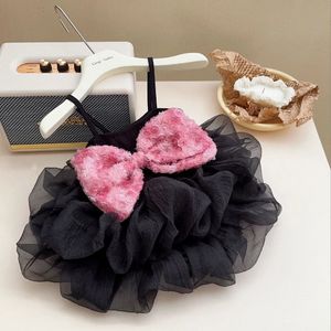 Cat and Dog Dress Summer Pink Rose Bow Slip Dress Bubble Skirt Black Princess Dress Small and Medium-sized Pet Clothing 240524