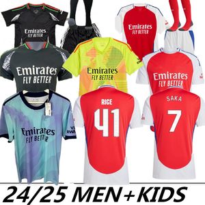 S-4xl Arsen Rice piłka nożna Saliba Strzelcy 24 25 Martinelli G. Jesus 2024 Smith Rowe Jersey Saka Havertz Football Shirt Odegaard Kids Bramkarz Ramsdale