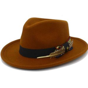 Szerokie krawędzi czapki czapki szerokie czapki rdzeniowe wiadra moda trilby przyjmuje klasyczny fedora męski kapelusz hamburger vintage zima i jesienne sombrero hombre top yq240407