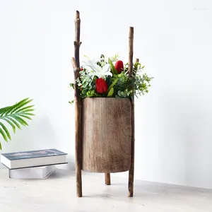 Vaser blomma potten modern minimalistisk trävasdekor vardagsrumsarrangemang te bord veranda tv skåp hem dekoration nordisk