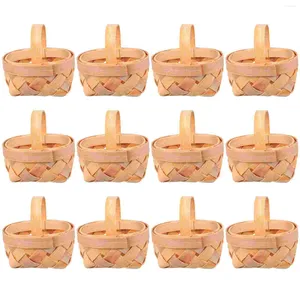 Storage Bottles 12 Pcs Woven Basket Wood Chip House Small Gift Ornaments Wooden Home Mini Baby Bulk Toys Kids