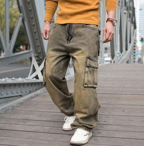 Tide Trousers Hip Hop Plus Size 42 44 46 Wide-leg Jeans Fashion Men Loose Skate Denim Pants Baggy Camouflage Pockets Nostalgic Male Clthing Bottoms