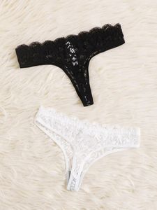 Frauenhöfen transparente Spitze sexy Tanga Schwarz und Weiß zwei Paar Unterwäsche unsichtbarer Bikini A360