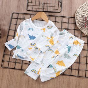 Kinder Jungen Mädchen Pama Set Cartoon Print Langarm O-Neck T-Shirt Tops mit Hosen Kleinkind Baby Spring Herbst Schlafkleidung L2405