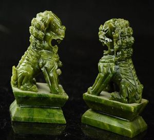 Rare A pair 100 China natural jade handcarved statues of pixiu dragon9259340