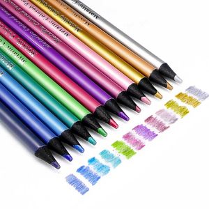 Crayon Pencils 12 Färg Metallisk färgad pennskissning Set Colored Pencil Brutfuner Professional Artist Art Supplies WX5.23