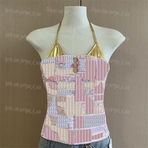 Cartas mulheres sutiãs singlets tops designer de luxo de luxo Multi Color Halter Art Brand Cropped tanks sem mangas de verão Fake Fake Blouse de camisa de duas peças