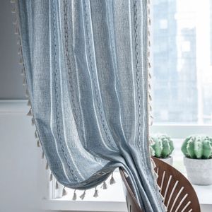 Cotton Linen Blending Curtains Road Pocket Shade Curtain Tassel for Kitchen Bedroom Living Room Bay Window Cabinet Curtain 240520