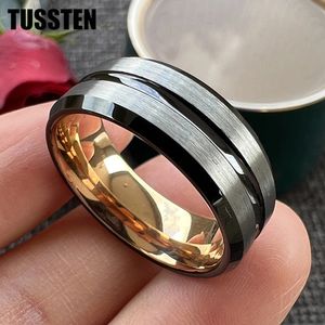 Drop TUSSTEN Men women 8mm Two-Tone Tungsten Carbide Ring Matte Finish Beveled Grooved Wedding Band Comfortable Fit 240522