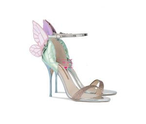 SPEDIZIONE GRATUITA 2024 Ladies in pelle di brevetto sandali al tallone ad alto tallone mandrino rosa ornamenti a farfalla solida Sophia Webster peep-toes viola/blu festa di nozze 34-42 01