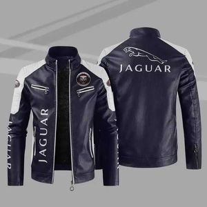 Herrjackor europeisk storlek plus ull Jaguar Motorcykel Autumn och Winter Fashion Windproof Mens Leather Jacket Q240523
