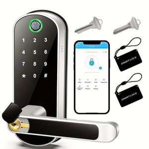 Smart fingeravtryck Dörrlås Applikation Remote Control Keyless WiFi Digital Pouch Screen Lock NFC IP67 Vattentät med 2 IC -kort 240510