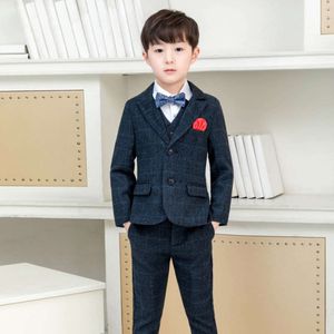 Flower Boys Wedding Suits Sets Kids School Party Piano Performance Costume Children Plaid Blazer Vest Pants 3Pcs Outfits L10