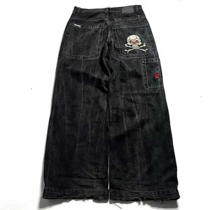 Kvinnors jeans jnco jeans nya harajuku hip hop retro skalle broderade väska jeans barn gotiska hög midja bred trojan häst Q240523