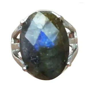 Anelli a cluster Donne Gioielli Fashion Fasci Facciato Arte Naturale Labradorite Art Anello perle ovale 6 6,5-12 