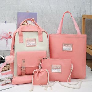 Plecak 5pcs/Set Canvas School Bag for Teenager Girl