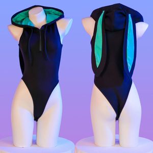 Damen -Jumpsuits Kaninchenohren Hoodie Bodysuit Uniform Cosplay Frauen Miku Bunny Overall Outfits Kostüm Halloween Kleidung