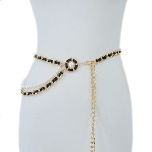 European American Waist Chain Belts Women Pu Leather Decorative Belt Tassel Pearl Skirt Waistband 300f