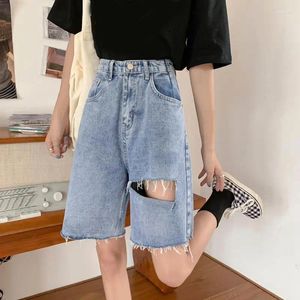 Calça feminina buraco de cintura alta jeans 2024 Verão estilo coreano stard solto feminino capris