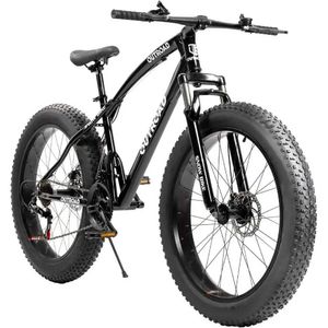 Cyklar Mountain Bike med 26 tum fettdäck 21 Speed ​​Dual Front Suspension Dual skivbromsar och ram med hög kolstål Anti Slip Bike Q240523