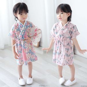 女の子のパマの子供用シンプルなスリープウェアスーツリトルガールズ日本スタイルの綿の着物の子供の赤ちゃん薄いナイトドレスLC831 L2405
