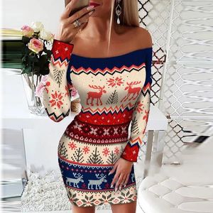 Sukienki swobodne damskie odzież moda choinka śnieg łosia nadruk jacquard mieszany nadruk na ramię mini bodycon