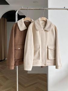 Women's Jackets Suede Collar Jacket With Cotton For 2024 Winter Versatile Flip Warm