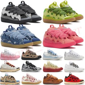 2024 top quality Curb Sneakers mesh woven Lace-up shoes designer style 90s extraordinary embossed Leather Rubber men women double woven laces calfskin platform sole