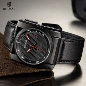 ruimas luxury automatic watches men square dial analogue mechanical watch black leather wristwatch relogios masculino clock 6775 304r