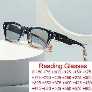 Óculos de sol retro quadrado de leitura de óculos femininos designer de marca anti -azul quadros leves uv400 homens rebites gradiente Óculos 2 ldqol