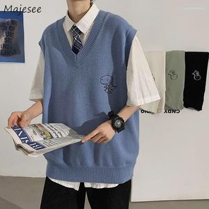 Men's Vests Men Sweater V-neck Oversize Streetwear Japan Style Couples Cartoon Cute Jumpers Artsy Hip Bf Knitwear Retro Male All-match