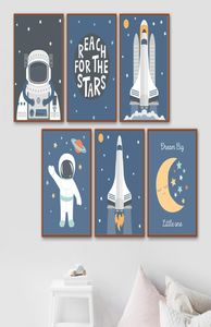 Astronaut Space tem tema berçário pôsteres de foguetes infantis e impressões de arte de parede pintando imagem nórdica kid039s decoração de quarto de menino ar3426970