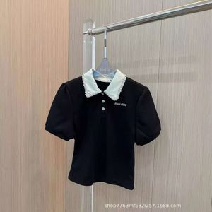 Women's T-shirt Mm24 Summer Age Reducing Sweet Diamond Doll Flip Collar Short Sleeved Polo Shirt