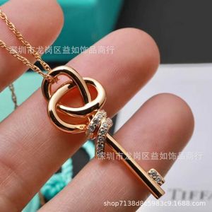 Designer's Brand New Key Series Woven Knot Necklace Womens Small Size Set with Pink Diamond Rose Gold Lock Bone Chain 7DD2
