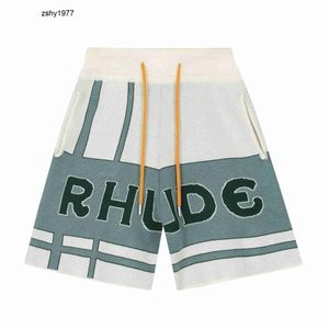 Rhude Shorts Big Sixes Correct Rhude Checkerboard Cashew Flower American High Street Jacquard Knitted Woolen Loose Casual Split Shorts for Men 724