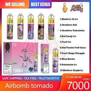 100% original Airbomb Tornado 7000 Puff verfügbar E -Zigaretten 600mAh wiederaufladbare Batterie 18ml Pod Mesh Spule 7k Puffs Vapes