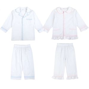 Ruffkids Summer Children Pamas Set White Seersucker Baby Clothes Girls Sleepwear Long Sleeve Kids Loungewear Pyjamas L2405