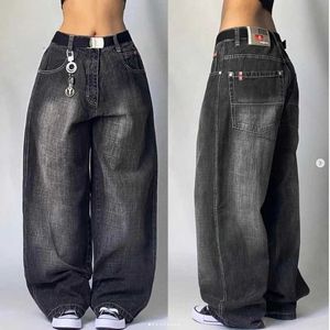 Jeans femminile 2024 Nuova America Harajuku retrò dritta in vita y2k street style womens wash tasca blu jeans pantaloni larghi gotici q240523