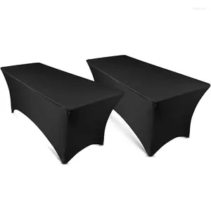 テーブルクロス6フィートテーブルクロス長方形のスパンデックスリネン -  6フィート折りたたみテーブルの黒いフィットカバー（2パック）