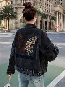 Women's Jackets Butterfly Flower Embroidered Letter Denim Jacket Woman Spring Autumn Coat Cotton Outerwear Button Female Girl Casual Jeans T240523