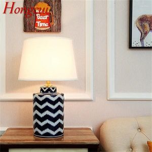 Bordslampor Hongcui Ceramic Luxury Copper Fabric Desk Light For Home Living Room Matsalsbas