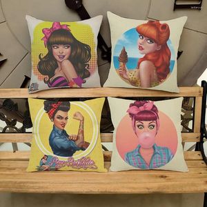 Poduszka Cartoon Creative Vintage Cover Design Art Design Colorfal Girls Square Sofa Case Modern Capa de almofada