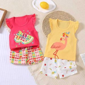 Set di abbigliamento Summer New Girl Short Shorte Set Small Fresh Childrens Top Top Top Two Shin a due pezzi WX5.23